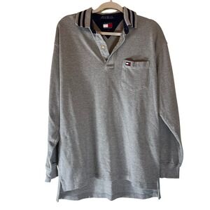 Tommy Hilfiger Men's Gray Long‎ Sleeve Polo Shirt Pocket Logo Size Large